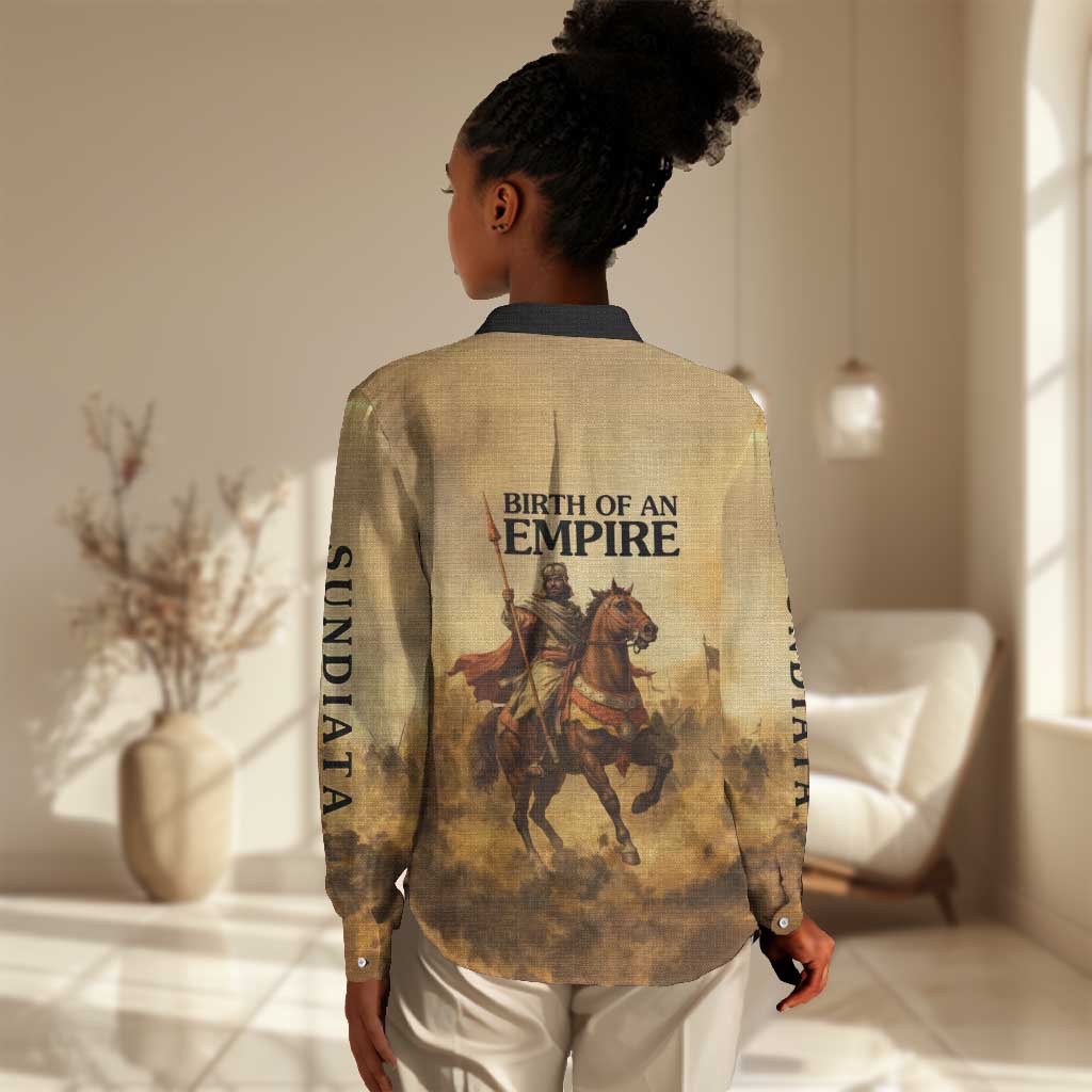 Sundiata Keita Women Casual Shirt with Kirina 1235 Battle Map, Horseback Warrior and Birth of an Empire Design - Wonder Print Shop
