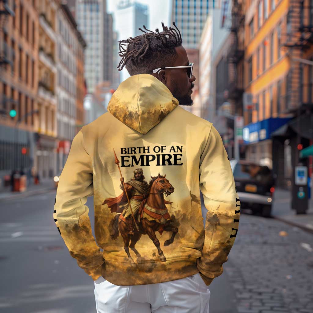 Sundiata Keita Zip Hoodie with Kirina 1235 Battle Map, Horseback Warrior and Birth of an Empire Design - Wonder Print Shop