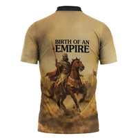 Sundiata Keita Zipper Polo Shirt with Kirina 1235 Battle Map, Horseback Warrior and Birth of an Empire Design - Wonder Print Shop