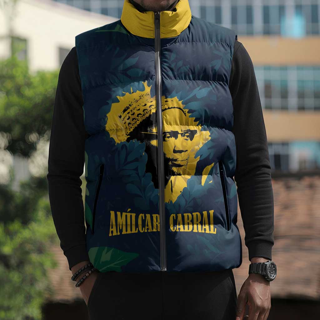 Amilcar Cabral Sleeveless Puffer Jacket Guinea-Bissau African National Liberation Leader - Cultural Resistance Tribute - Wonder Print Shop