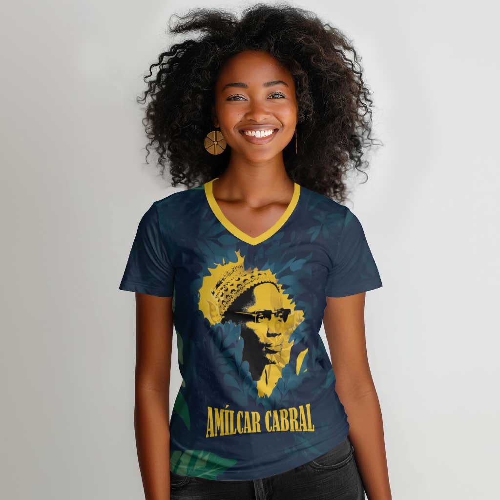 Amilcar Cabral Women V-Neck T-Shirt Guinea-Bissau African National Liberation Leader - Cultural Resistance Tribute - Wonder Print Shop