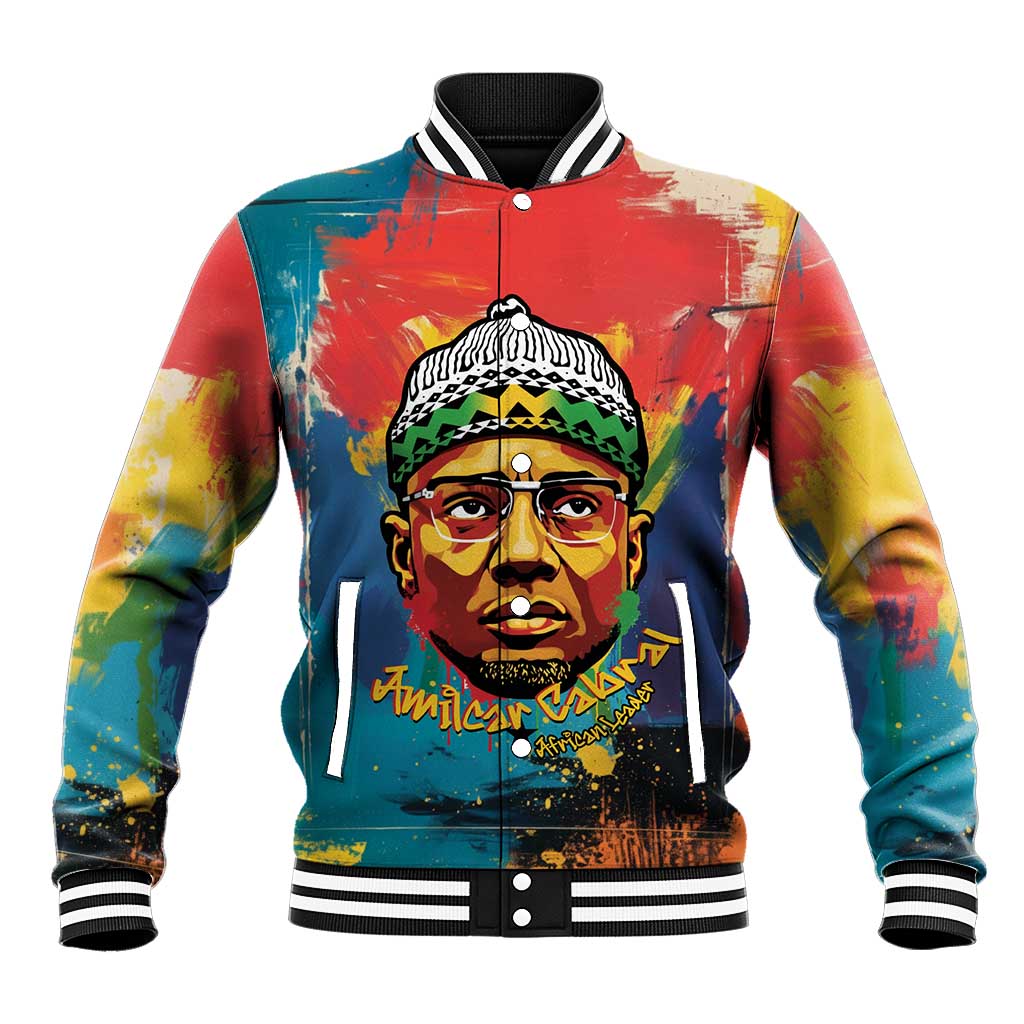 Amilcar Cabral Baseball Jacket Armed Activist Quote Raised Fist African Liberation Tribute - Colorful Paint Stroke - Wonder Print Shop