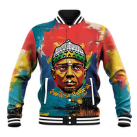 Amilcar Cabral Baseball Jacket Armed Activist Quote Raised Fist African Liberation Tribute - Colorful Paint Stroke - Wonder Print Shop