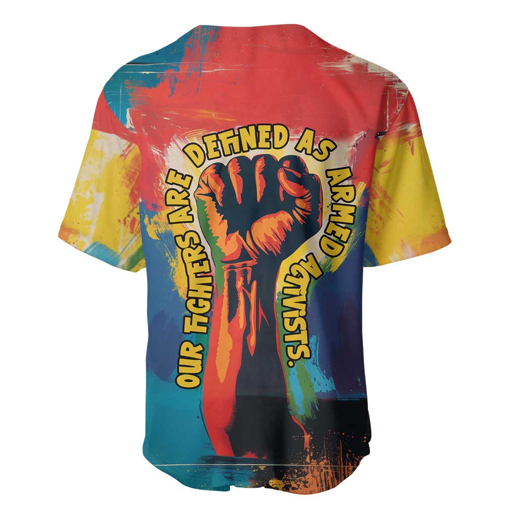 Amilcar Cabral Baseball Jersey Armed Activist Quote Raised Fist African Liberation Tribute - Colorful Paint Stroke - Wonder Print Shop