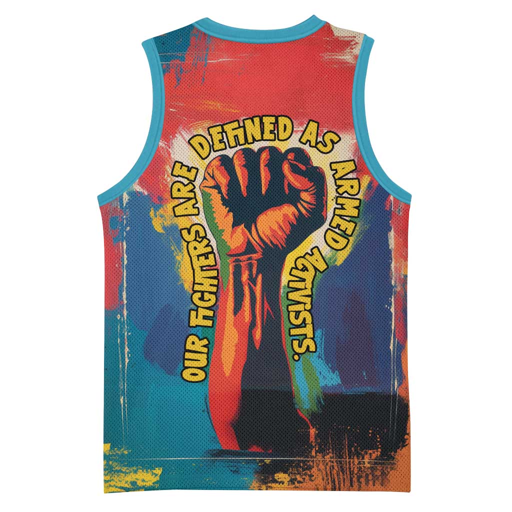 Amilcar Cabral Basketball Jersey Armed Activist Quote Raised Fist African Liberation Tribute - Colorful Paint Stroke - Wonder Print Shop