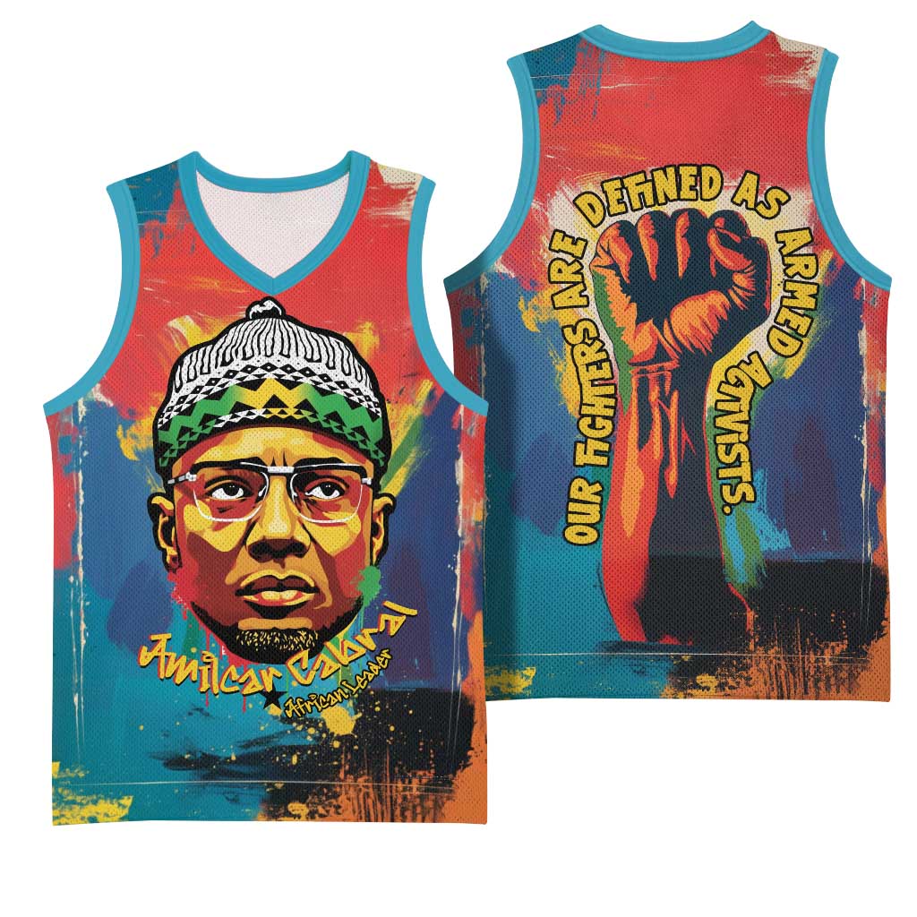 Amilcar Cabral Basketball Jersey Armed Activist Quote Raised Fist African Liberation Tribute - Colorful Paint Stroke - Wonder Print Shop