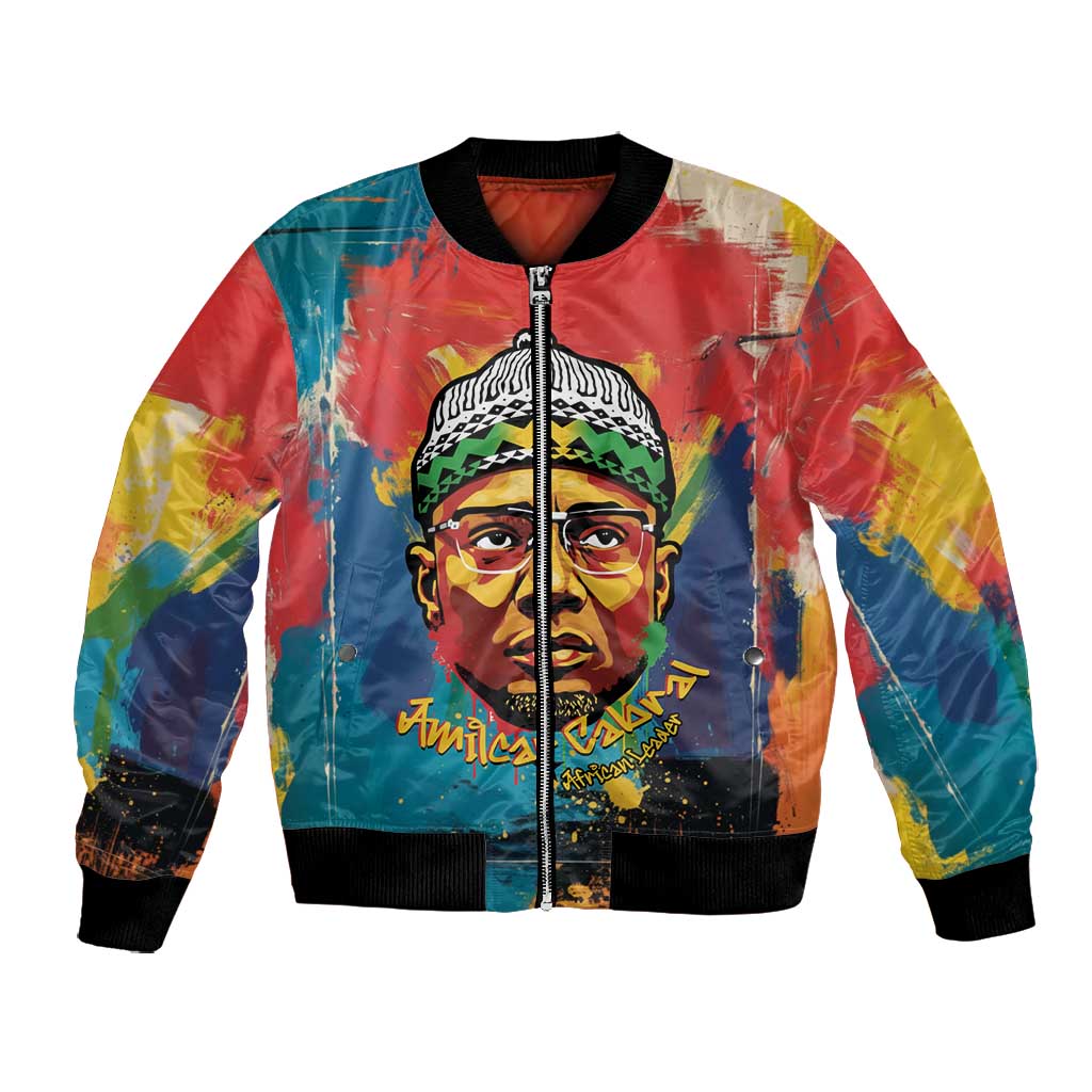 Amilcar Cabral Bomber Jacket Armed Activist Quote Raised Fist African Liberation Tribute - Colorful Paint Stroke - Wonder Print Shop