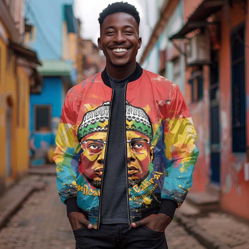 Amilcar Cabral Bomber Jacket Armed Activist Quote Raised Fist African Liberation Tribute - Colorful Paint Stroke - Wonder Print Shop