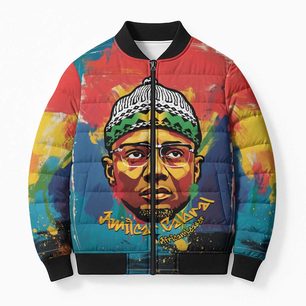 Amilcar Cabral Bomber Puffer Jacket Armed Activist Quote Raised Fist African Liberation Tribute - Colorful Paint Stroke - Wonder Print Shop
