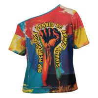 Amilcar Cabral Cross Shoulder Shirt Armed Activist Quote Raised Fist African Liberation Tribute - Colorful Paint Stroke - Wonder Print Shop