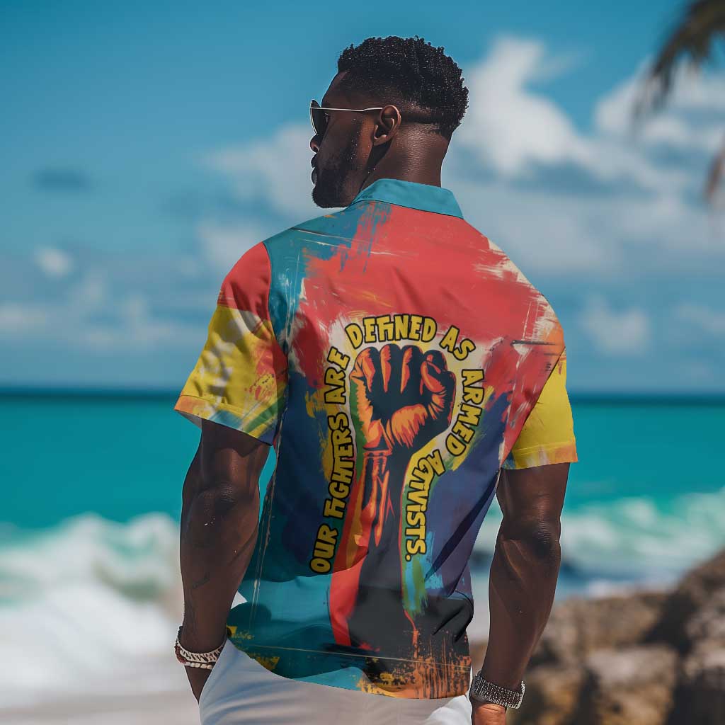 Amilcar Cabral Hawaiian Shirt Armed Activist Quote Raised Fist African Liberation Tribute - Colorful Paint Stroke - Wonder Print Shop