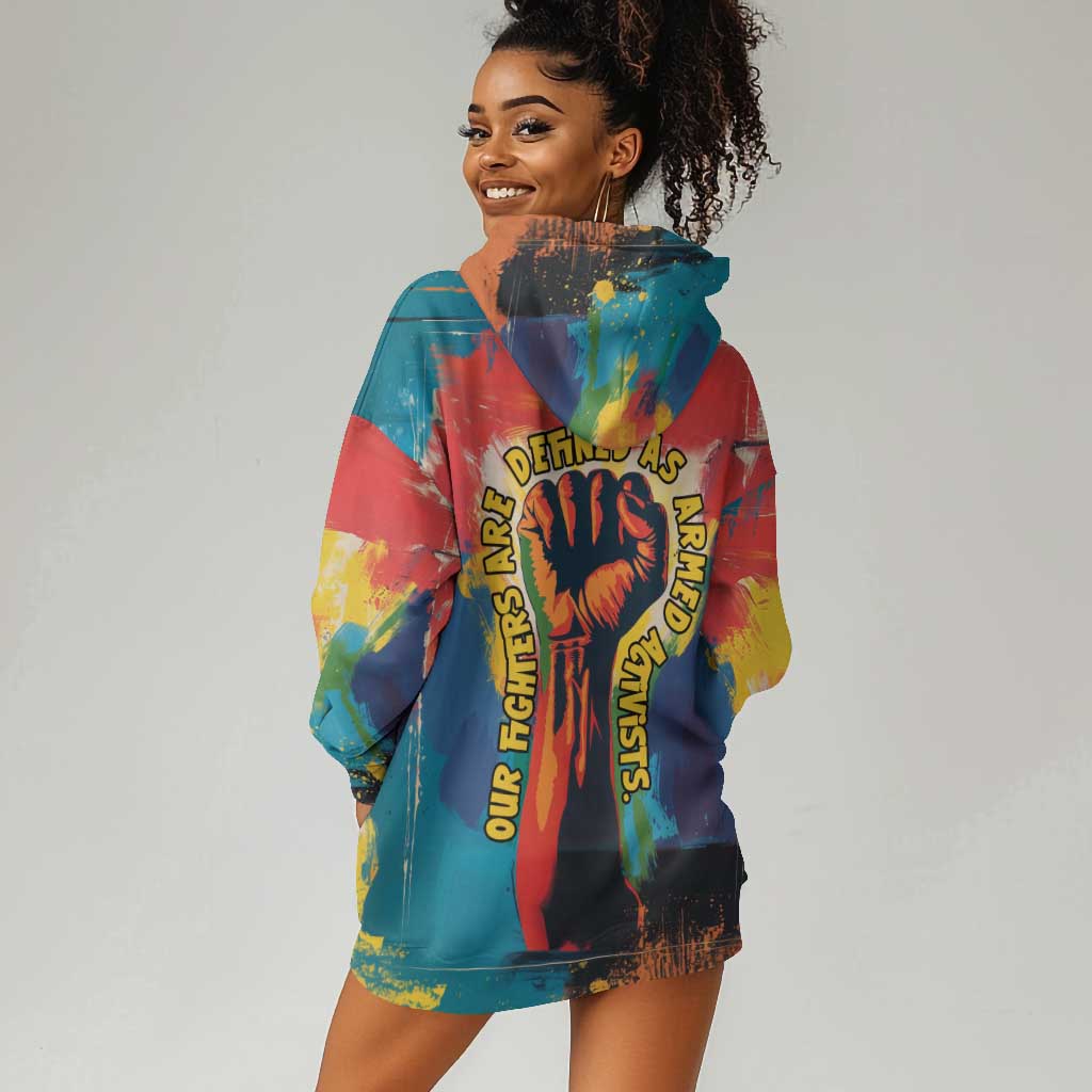 Amilcar Cabral Hoodie Dress Armed Activist Quote Raised Fist African Liberation Tribute - Colorful Paint Stroke - Wonder Print Shop