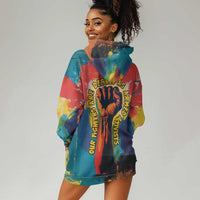 Amilcar Cabral Hoodie Dress Armed Activist Quote Raised Fist African Liberation Tribute - Colorful Paint Stroke - Wonder Print Shop