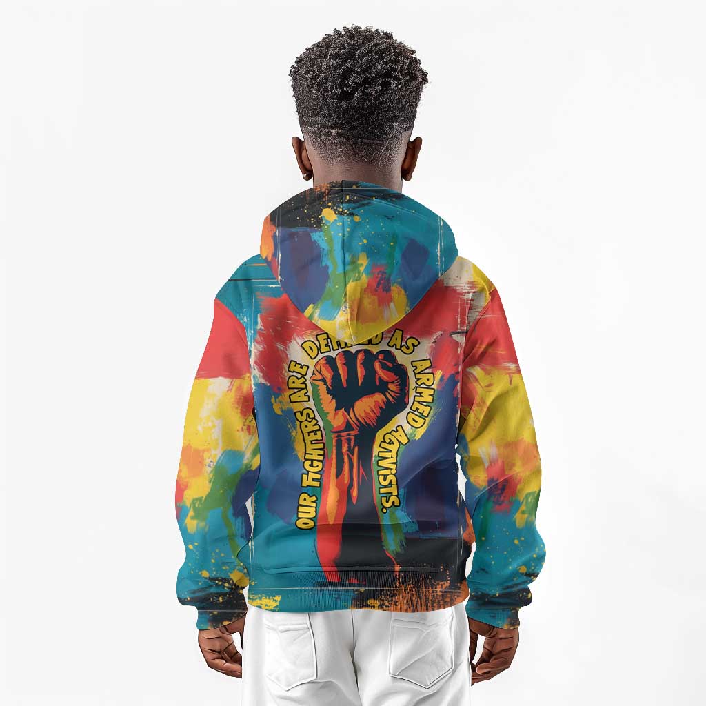 Amilcar Cabral Kid Hoodie Armed Activist Quote Raised Fist African Liberation Tribute - Colorful Paint Stroke - Wonder Print Shop