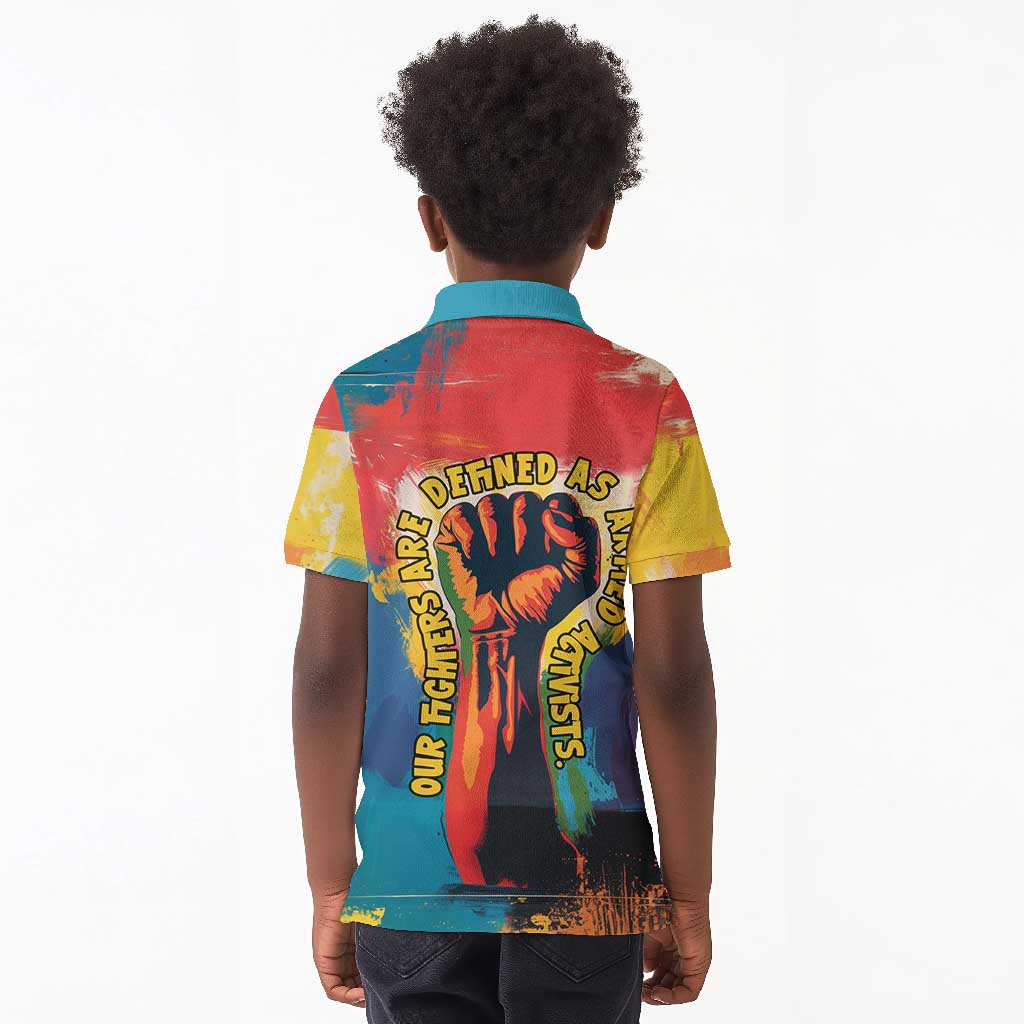Amilcar Cabral Kid Polo Shirt Armed Activist Quote Raised Fist African Liberation Tribute - Colorful Paint Stroke - Wonder Print Shop