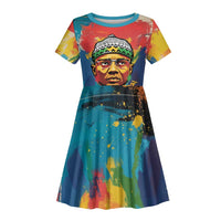 Amilcar Cabral Kid Short Sleeve Dress Armed Activist Quote Raised Fist African Liberation Tribute - Colorful Paint Stroke - Wonder Print Shop