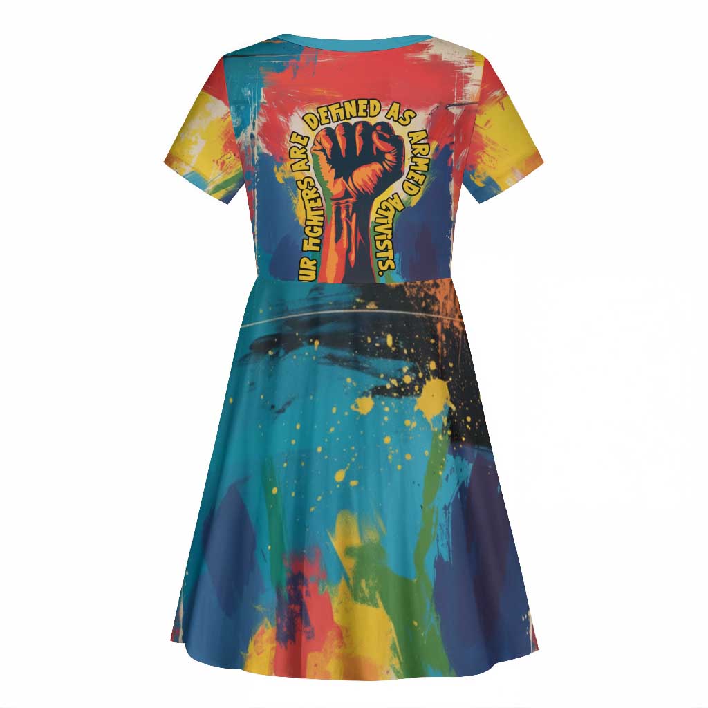 Amilcar Cabral Kid Short Sleeve Dress Armed Activist Quote Raised Fist African Liberation Tribute - Colorful Paint Stroke - Wonder Print Shop