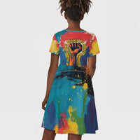 Amilcar Cabral Kid Short Sleeve Dress Armed Activist Quote Raised Fist African Liberation Tribute - Colorful Paint Stroke - Wonder Print Shop