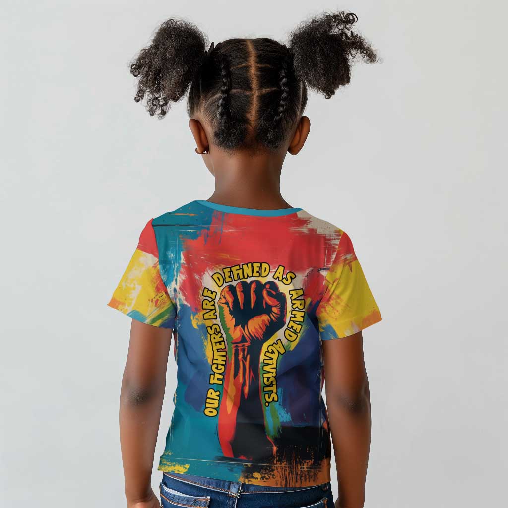 Amilcar Cabral Kid T shirt Armed Activist Quote Raised Fist African Liberation Tribute - Colorful Paint Stroke - Wonder Print Shop