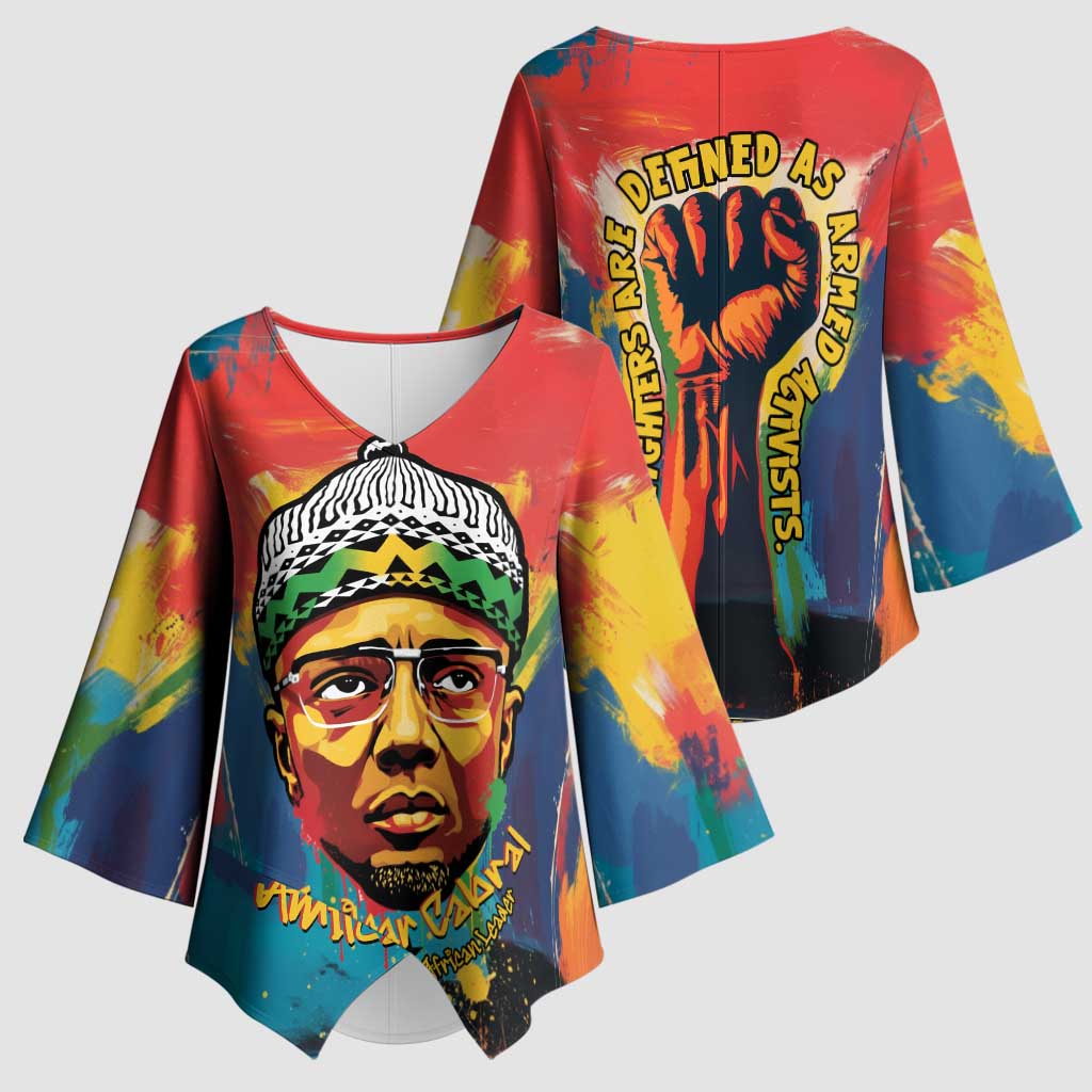 Amilcar Cabral Kimono Sleeve Blouse Armed Activist Quote Raised Fist African Liberation Tribute - Colorful Paint Stroke - Wonder Print Shop