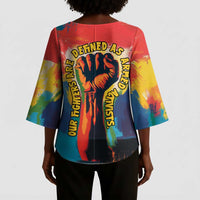 Amilcar Cabral Kimono Sleeve Blouse Armed Activist Quote Raised Fist African Liberation Tribute - Colorful Paint Stroke - Wonder Print Shop