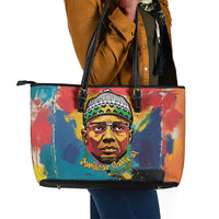 Amilcar Cabral Leather Tote Bag Armed Activist Quote Raised Fist African Liberation Tribute - Colorful Paint Stroke - Wonder Print Shop