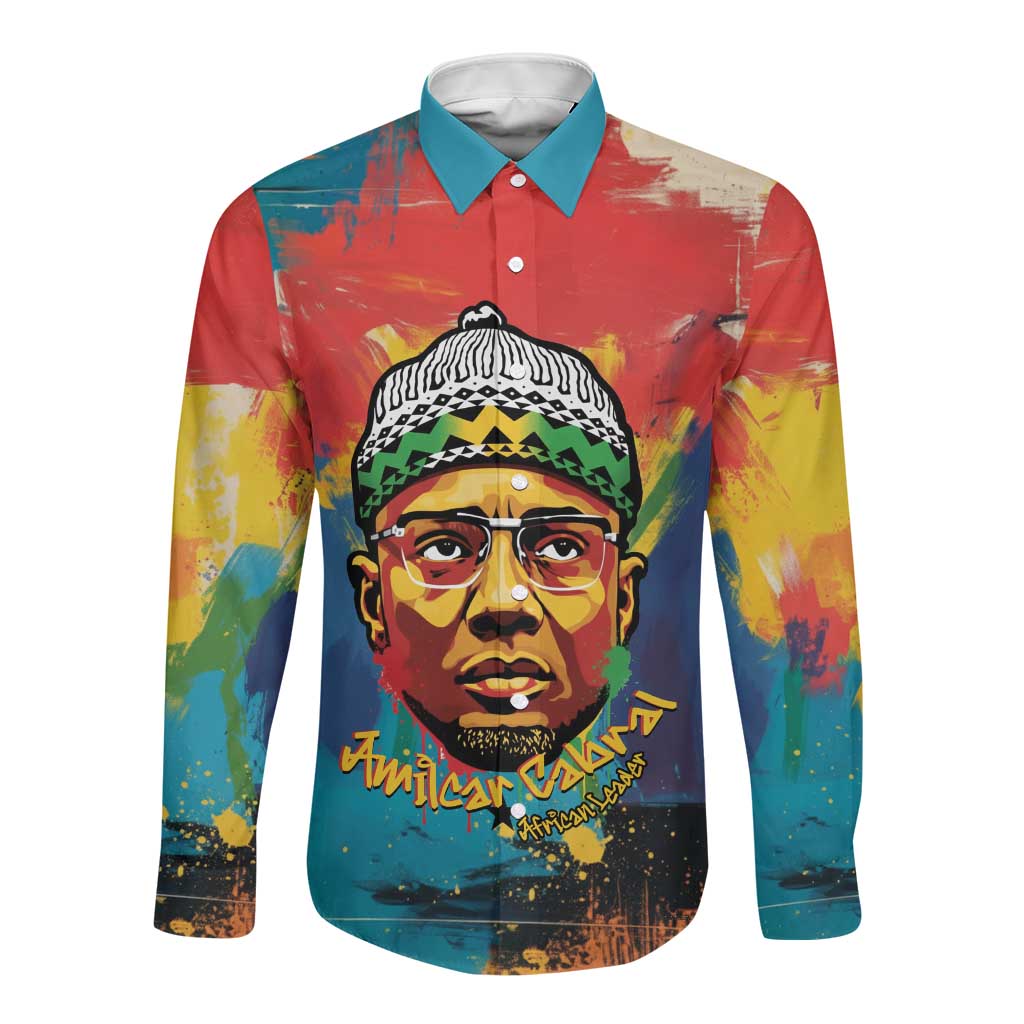 Amilcar Cabral Long Sleeve Button Shirt Armed Activist Quote Raised Fist African Liberation Tribute - Colorful Paint Stroke - Wonder Print Shop