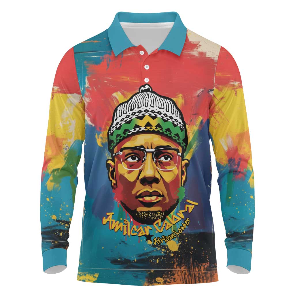 Amilcar Cabral Long Sleeve Polo Shirt Armed Activist Quote Raised Fist African Liberation Tribute - Colorful Paint Stroke - Wonder Print Shop