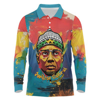 Amilcar Cabral Long Sleeve Polo Shirt Armed Activist Quote Raised Fist African Liberation Tribute - Colorful Paint Stroke - Wonder Print Shop