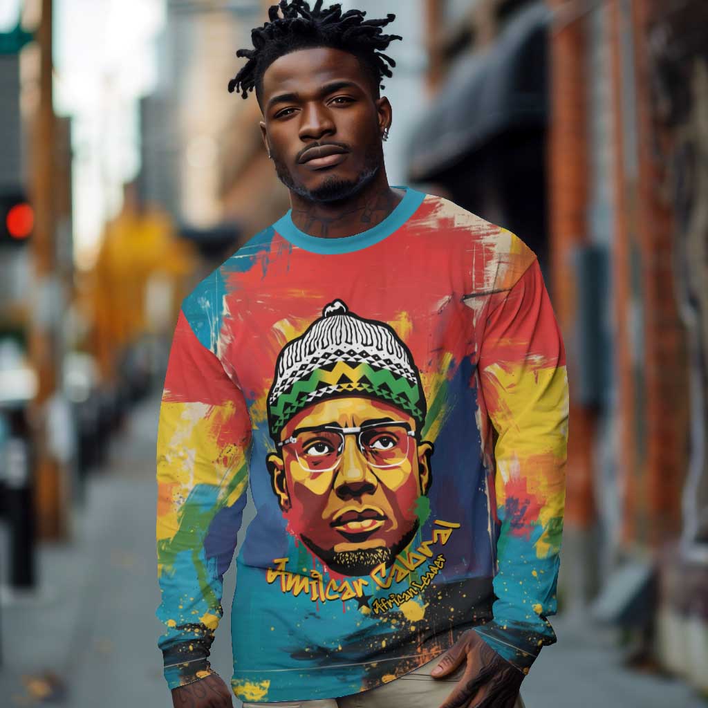 Amilcar Cabral Long Sleeve Shirt Armed Activist Quote Raised Fist African Liberation Tribute - Colorful Paint Stroke - Wonder Print Shop