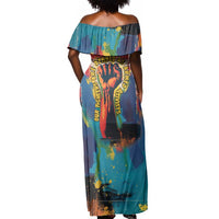 Amilcar Cabral Off Shoulder Maxi Dress Armed Activist Quote Raised Fist African Liberation Tribute - Colorful Paint Stroke - Wonder Print Shop
