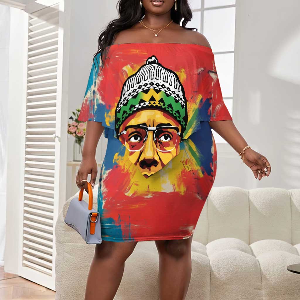 Amilcar Cabral Off Shoulder Short Dress Armed Activist Quote Raised Fist African Liberation Tribute - Colorful Paint Stroke - Wonder Print Shop
