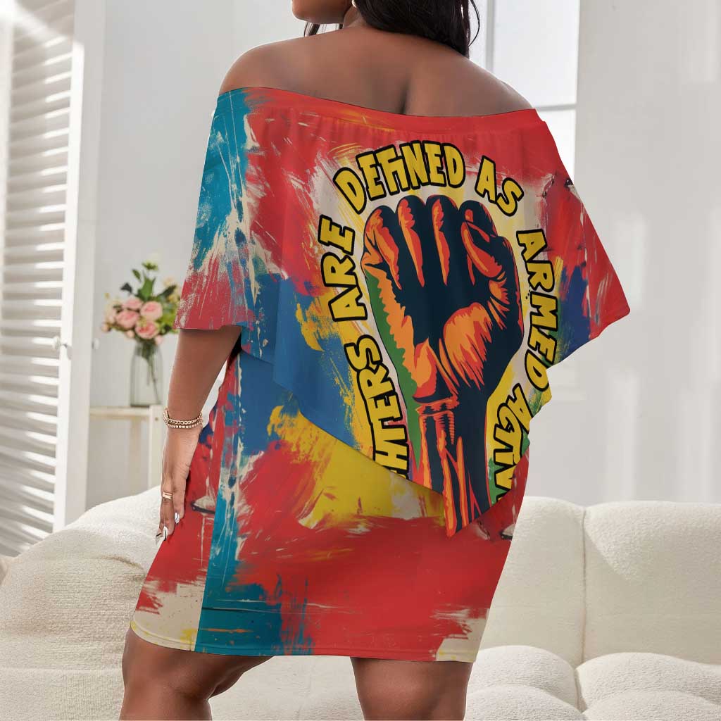 Amilcar Cabral Off Shoulder Short Dress Armed Activist Quote Raised Fist African Liberation Tribute - Colorful Paint Stroke - Wonder Print Shop