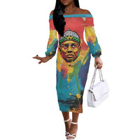 Amilcar Cabral Off The Shoulder Long Sleeve Dress Armed Activist Quote Raised Fist African Liberation Tribute - Colorful Paint Stroke - Wonder Print Shop