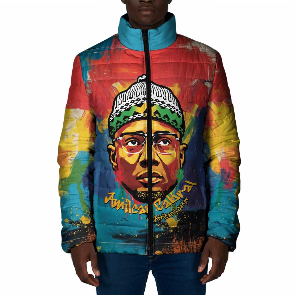 Amilcar Cabral Padded Jacket Armed Activist Quote Raised Fist African Liberation Tribute - Colorful Paint Stroke - Wonder Print Shop