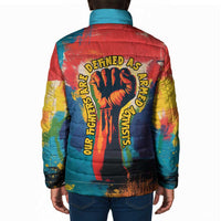 Amilcar Cabral Padded Jacket Armed Activist Quote Raised Fist African Liberation Tribute - Colorful Paint Stroke - Wonder Print Shop