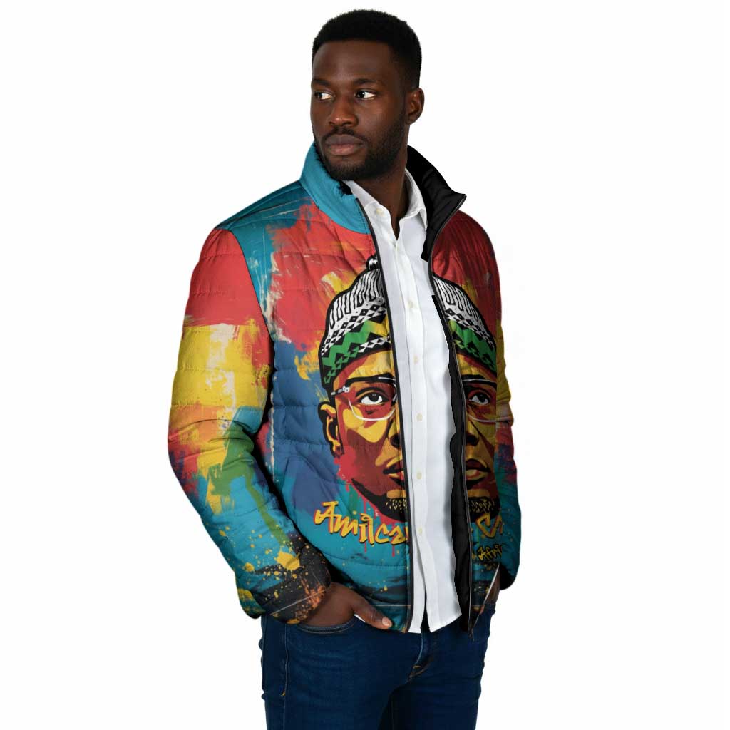 Amilcar Cabral Padded Jacket Armed Activist Quote Raised Fist African Liberation Tribute - Colorful Paint Stroke - Wonder Print Shop