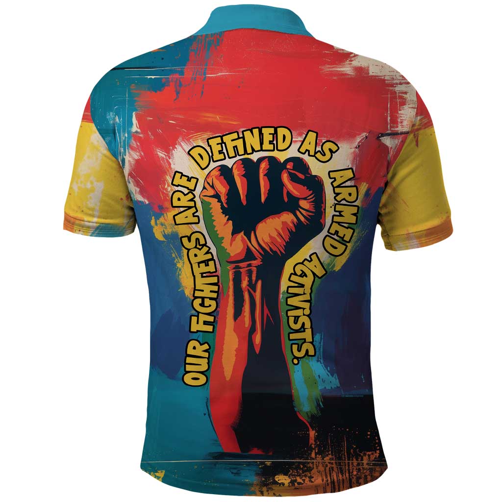 Amilcar Cabral Polo Shirt Armed Activist Quote Raised Fist African Liberation Tribute - Colorful Paint Stroke - Wonder Print Shop