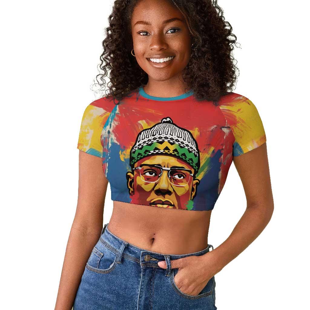 Amilcar Cabral Raglan Cropped T shirt Armed Activist Quote Raised Fist African Liberation Tribute - Colorful Paint Stroke - Wonder Print Shop