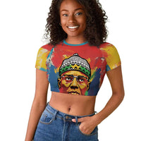 Amilcar Cabral Raglan Cropped T shirt Armed Activist Quote Raised Fist African Liberation Tribute - Colorful Paint Stroke - Wonder Print Shop
