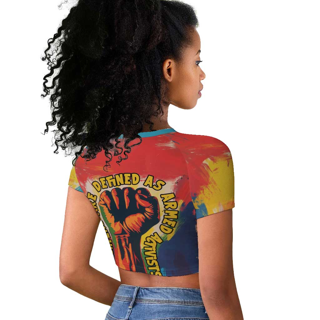Amilcar Cabral Raglan Cropped T shirt Armed Activist Quote Raised Fist African Liberation Tribute - Colorful Paint Stroke - Wonder Print Shop