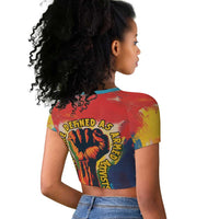 Amilcar Cabral Raglan Cropped T shirt Armed Activist Quote Raised Fist African Liberation Tribute - Colorful Paint Stroke - Wonder Print Shop