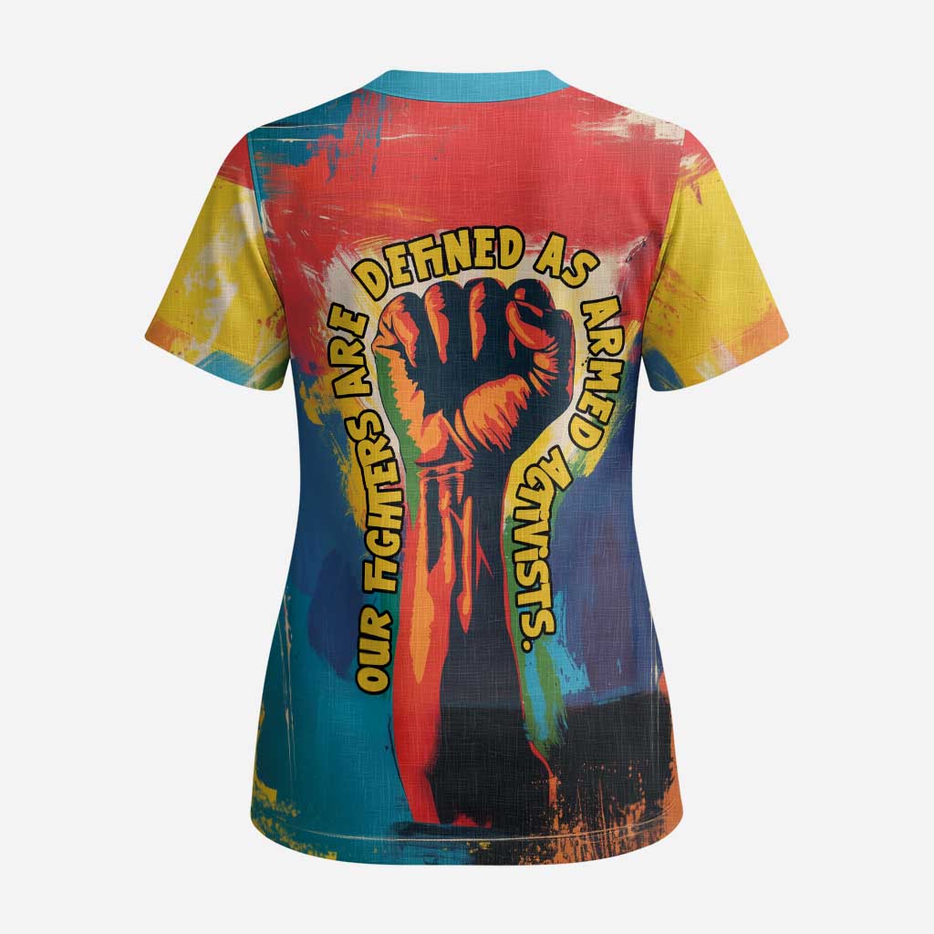 Amilcar Cabral Scrub Top Armed Activist Quote Raised Fist African Liberation Tribute - Colorful Paint Stroke - Wonder Print Shop