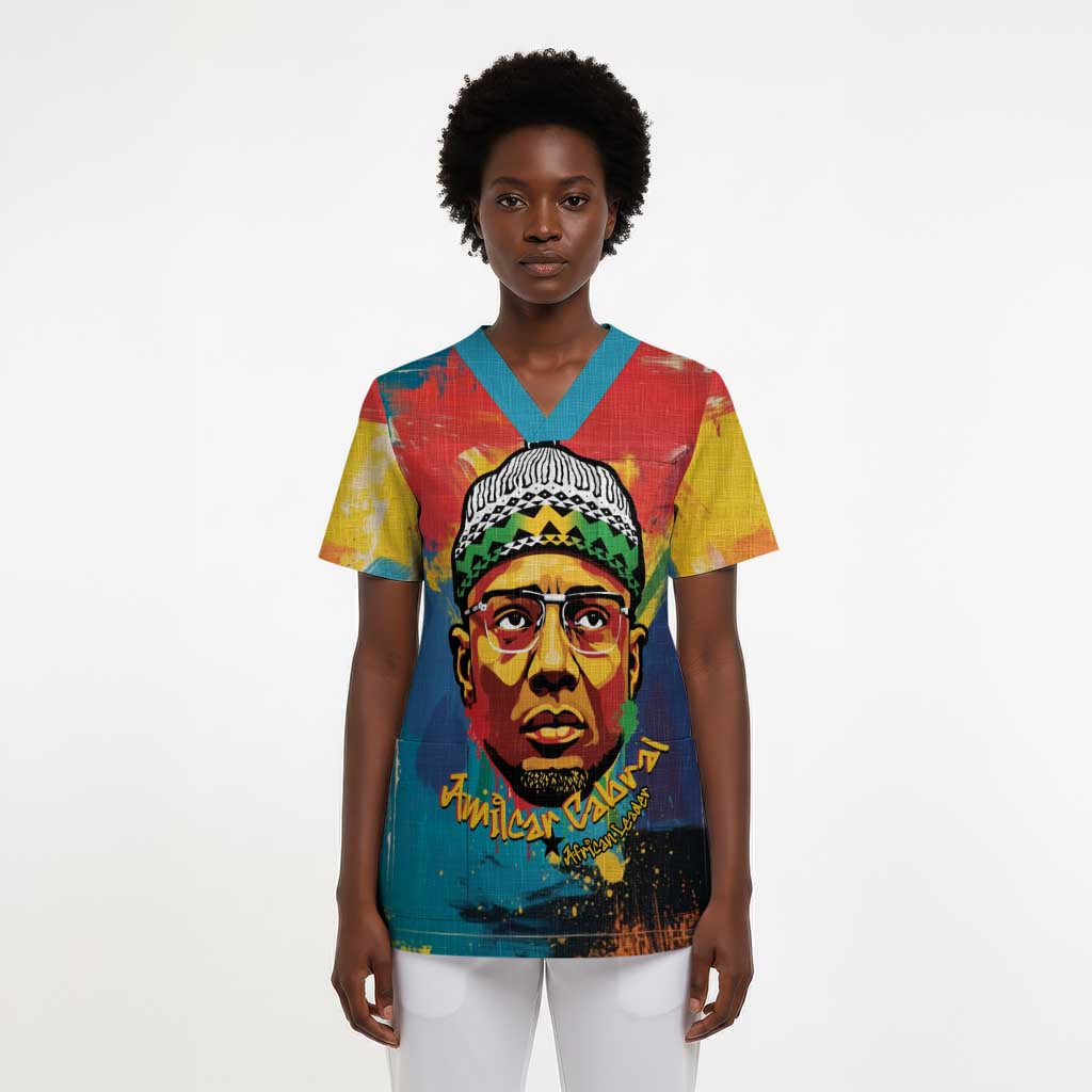 Amilcar Cabral Scrub Top Armed Activist Quote Raised Fist African Liberation Tribute - Colorful Paint Stroke - Wonder Print Shop