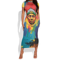 Amilcar Cabral Short Sleeve Bodycon Dress Armed Activist Quote Raised Fist African Liberation Tribute - Colorful Paint Stroke - Wonder Print Shop