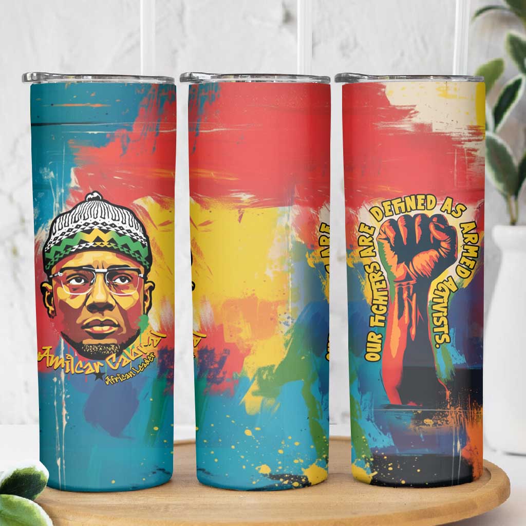 Amilcar Cabral Skinny Tumbler Armed Activist Quote Raised Fist African Liberation Tribute - Colorful Paint Stroke - Wonder Print Shop