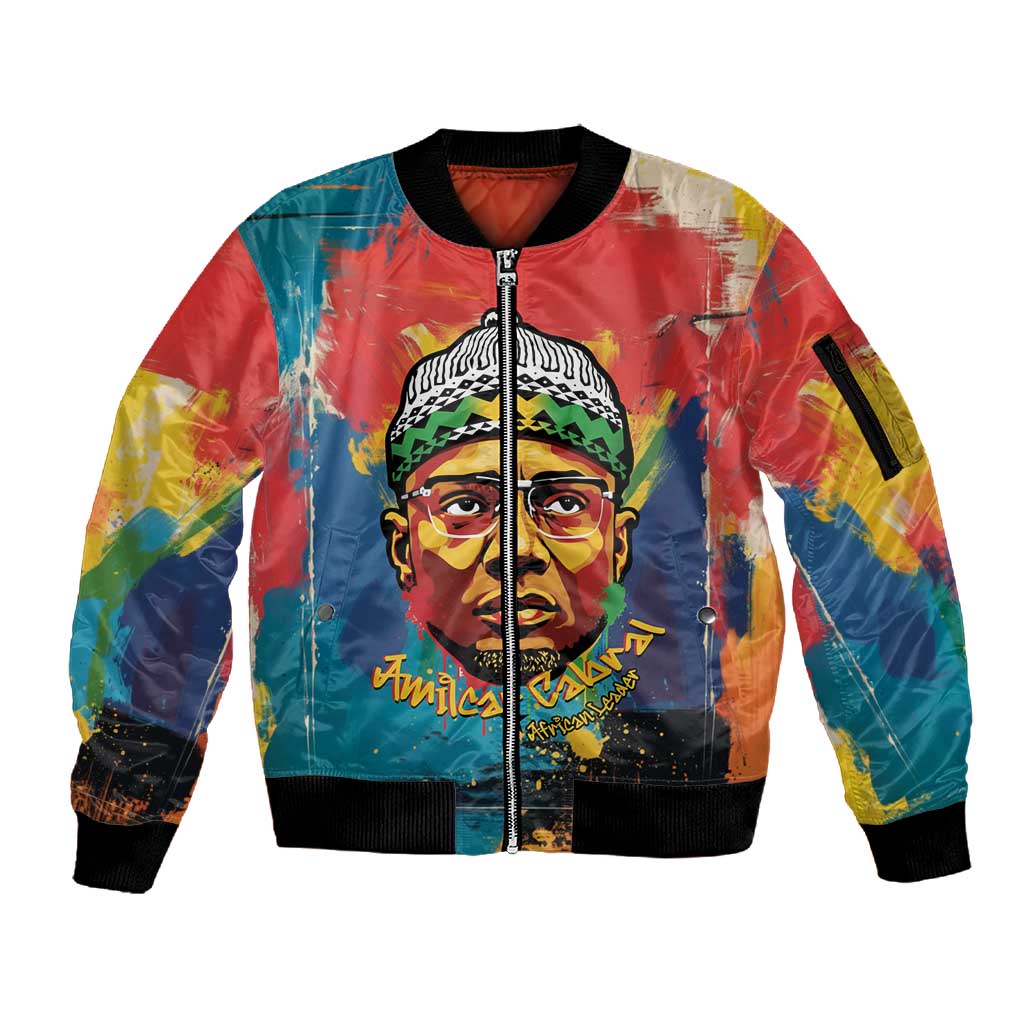 Amilcar Cabral Sleeve Zip Bomber Jacket Armed Activist Quote Raised Fist African Liberation Tribute - Colorful Paint Stroke - Wonder Print Shop