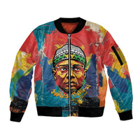 Amilcar Cabral Sleeve Zip Bomber Jacket Armed Activist Quote Raised Fist African Liberation Tribute - Colorful Paint Stroke - Wonder Print Shop