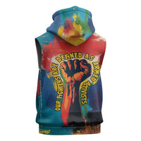 Amilcar Cabral Sleeveless Hoodie Armed Activist Quote Raised Fist African Liberation Tribute - Colorful Paint Stroke - Wonder Print Shop