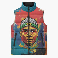 Amilcar Cabral Sleeveless Puffer Jacket Armed Activist Quote Raised Fist African Liberation Tribute - Colorful Paint Stroke - Wonder Print Shop